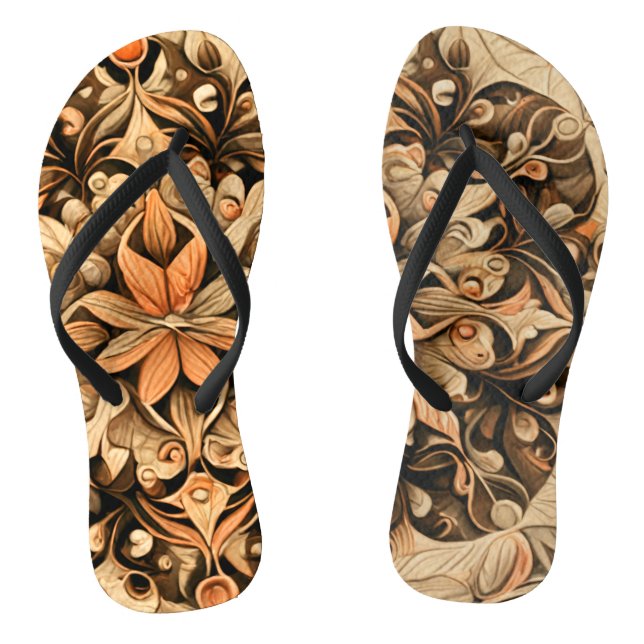 Ästhetischer Hintergrund der orange-beigen-braunen Flip Flops (Fußbett)