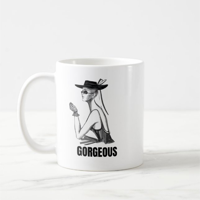 Ästhetischer Mode-Mädchen-Becher | Schwarz & Weiß  Kaffeetasse (Links)