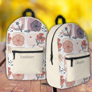 Ästhetischer Pastellcreme-Rucksack für Blumenmädch Bedruckter Rucksack