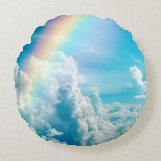 Ästhetischer Regenbogen und Wolken Rundes Kissen (Vorderseite)