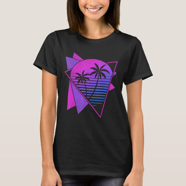 Ästhetischer Retro 80er Art Tropical Sunset Palms T-Shirt (Vorderseite)