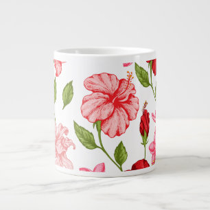 Ästhetischer rosa Hibiskus-Blumenmuster-Kaffeebech Jumbo-Tasse