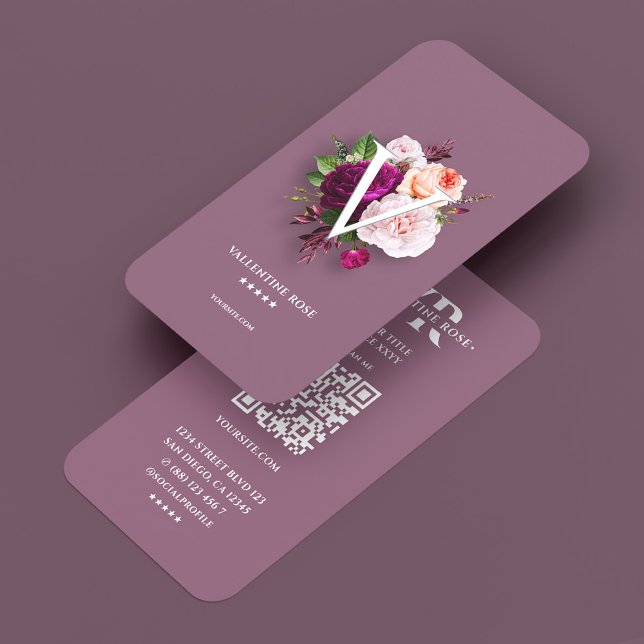 Ästhetischer staubiger rosa Initialen Blumenstrauß Visitenkarte (Aesthetic Dusty Pink Initials Floral Bouquet Business Card
)