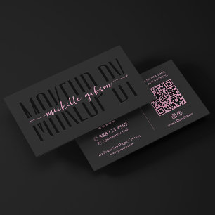 Ästhetischer Visagist Schwarz Rosa Monogramm QR Visitenkarte