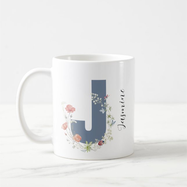 Ästhetischer Wasserfarbenflorbrief J Monogramm Kaffeetasse (Links)