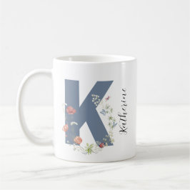 Ästhetischer Wasserfarbenflorbrief K Monogramm Kaffeetasse