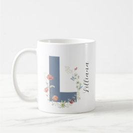 Ästhetischer Wasserfarbenflorbrief L Monogramm Kaffeetasse