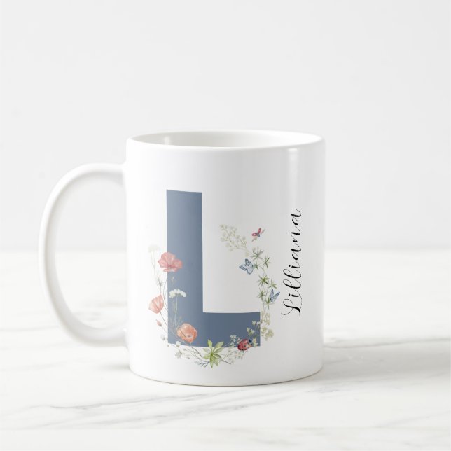 Ästhetischer Wasserfarbenflorbrief L Monogramm Kaffeetasse (Links)