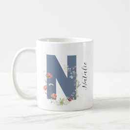 Ästhetischer Wasserfarbenflorbrief N Monogramm Kaffeetasse