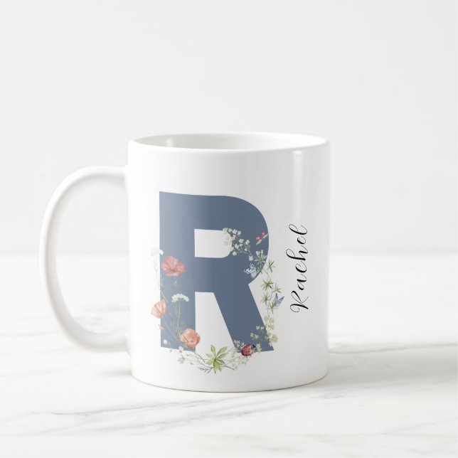 Ästhetischer Wasserfarbenflorbrief R Monogramm Kaffeetasse (Links)