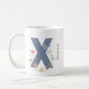 Ästhetischer Wasserfarbenflorbrief X Monogramm Kaffeetasse