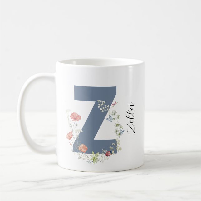 Ästhetischer Wasserfarbenflorbrief Z Monogramm Kaffeetasse (Links)