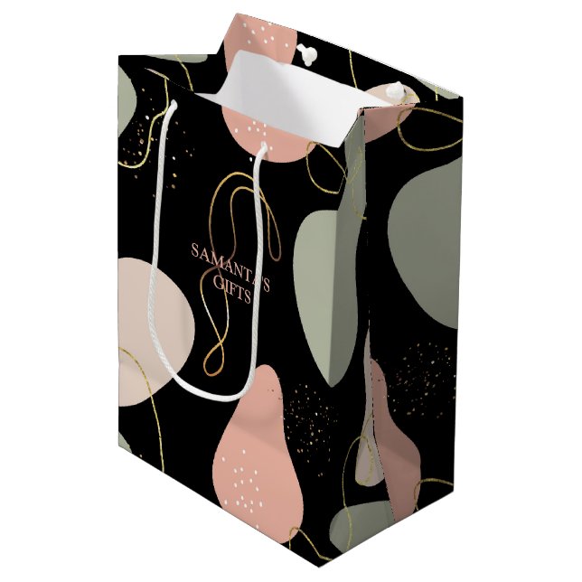 Ästhetisches Boho Geometrie-Muster für Bio Formen Mittlere Geschenktüte (Vorderseite Schrägansicht)