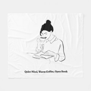 Ästhetisches Buch- und Kaffee-Linienkunst-T-Shirt Fleecedecke
