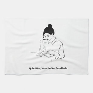 Ästhetisches Buch- und Kaffee-Linienkunst-T-Shirt Geschirrtuch