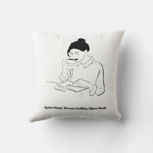 Ästhetisches Buch- und Kaffee-Linienkunst-T-Shirt Kissen