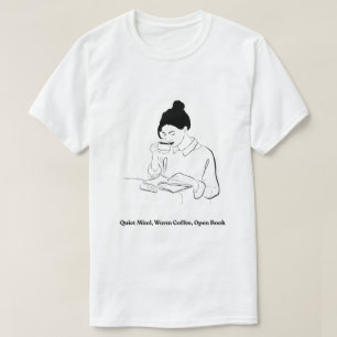 Ästhetisches Buch- und Kaffee-Linienkunst-T-Shirt T-Shirt