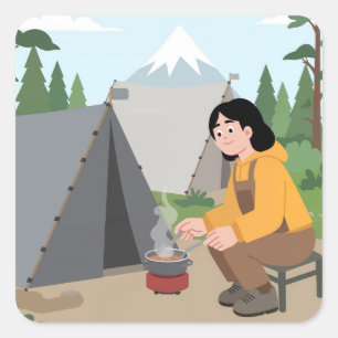 Ästhetisches Camping   Outdoor-Abenteuer   Camping Quadratischer Aufkleber