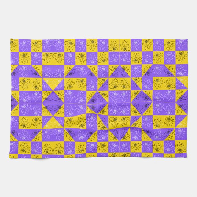 Ästhetisches geometrisches Schachbrett Muster Geschirrtuch (Horizontal)