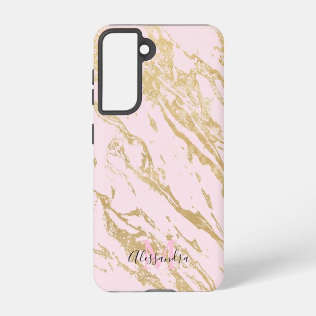 Ästhetisches Gold Marmor Rosa Rosa Samsung Galaxy Hülle (Rückseite)