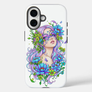 Ästhetisches lila florales Feen-Mädchen-Handyhülle iPhone 16 Hülle