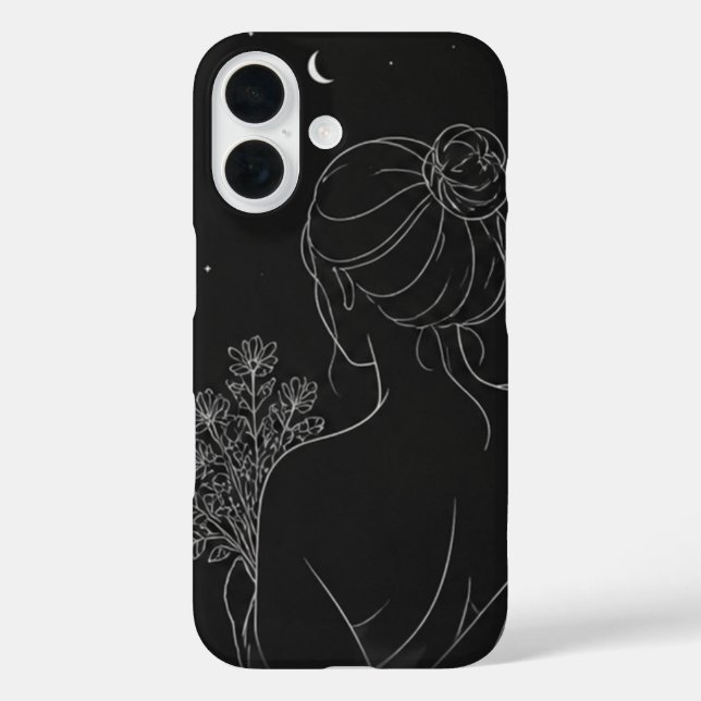 Ästhetisches Mädchen iPhone-Case – Schwarze Linien iPhone 16 Hülle (Rückseite)
