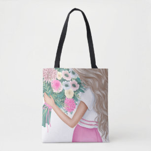 Ästhetisches Mädchen mit Blumenstrauß-Illustration Tasche