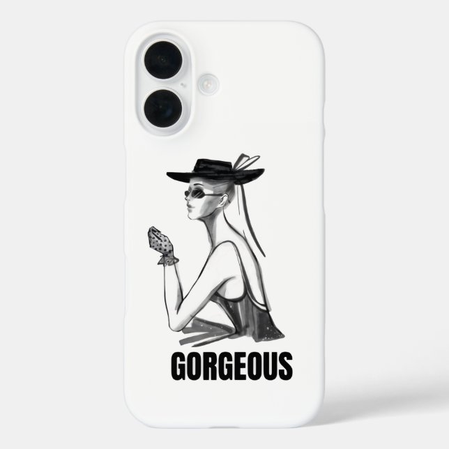 Ästhetisches Mode-Mädchen-iPhone-Case | Schwarz &  iPhone 16 Hülle (Rückseite)