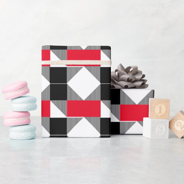 ästhetisches, modernes geometrisches Muster in Rot Geschenkpapier (Babyparty)