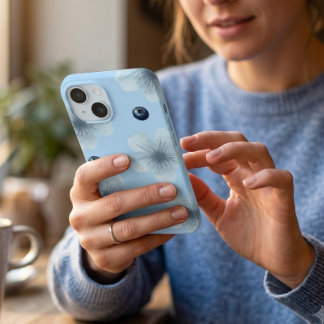 Ästhetisches Pastellblaues Blumen Blau Beeren Case iPhone 15 Hülle