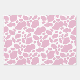 Ästhetisches Pastellrosa Kuh Druckmuster Geschenkpapier Set