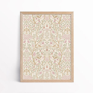 Ästhetisches Rosa Beige Vögel in Bäumen Botanisch Poster