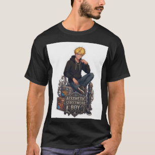 Ästhetisches Streetwear-Jungen-Anime - Premium-Gra T-Shirt