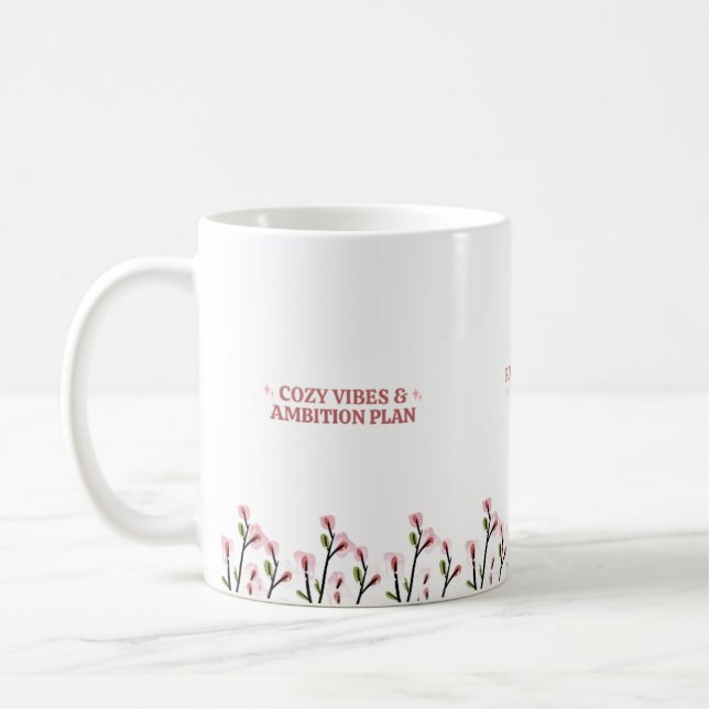 Ästhetisches Studium Mädchen Mug Cozy Vibes mit Bl Kaffeetasse (Links)