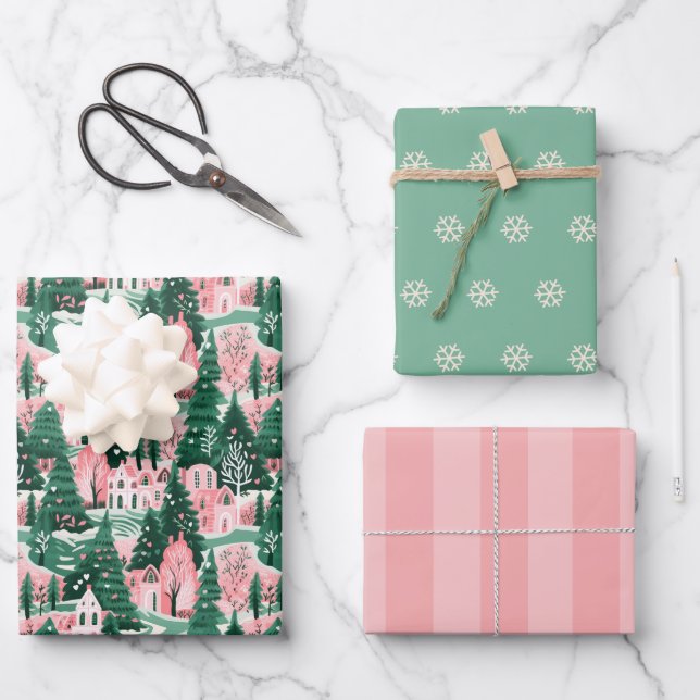 Ästhetisches Weihnachtswrapping-Papier Geschenkpapier Set (Vorderseite)