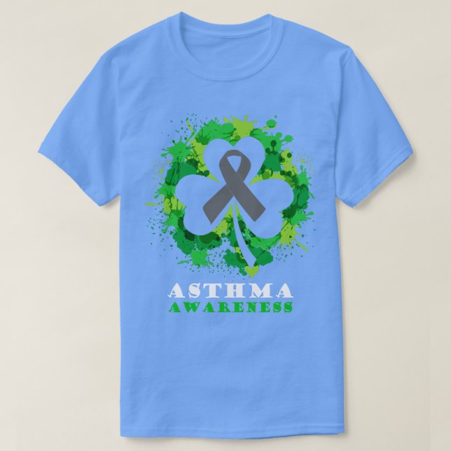 Asthma Awareness Ribbon Kleeblatt Saint Patricks D T-Shirt (Design vorne)