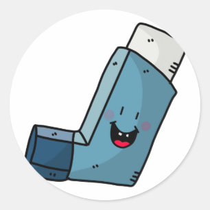 Asthma Inhalator Happy Cartoon Runder Aufkleber