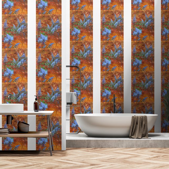 Astilbe Dusty Blue an Bord Tapete (Badezimmer)