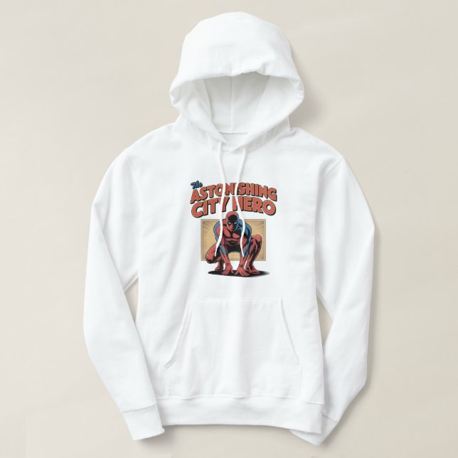 Astonishing City Hero Retro Comic Superhero T‑Shir Hoodie (Design vorne)