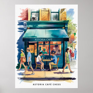 Astoria Cafe Schach Aquarell Poster