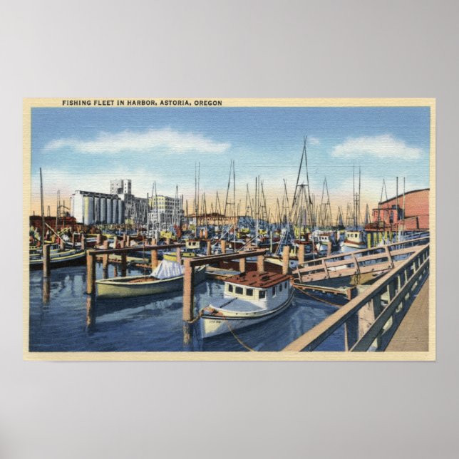 Astoria, Oregon - Fischereiflotte im Hafen Poster (Vorne)
