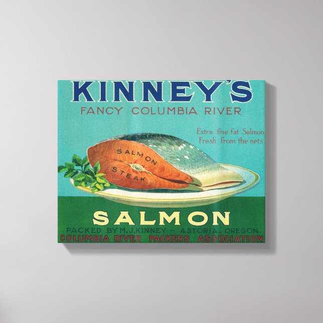 Astoria, Oregon - Lachs-Case-Label von Kinney Leinwanddruck (Vorderseite)