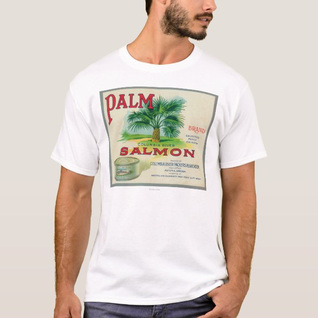Astoria, Oregon - Palmen-Lachskasten-Aufkleber T-Shirt (Vorderseite)