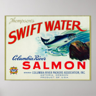 Astoria, Oregon - Thompsons schnelle Wasser-Lachse Poster