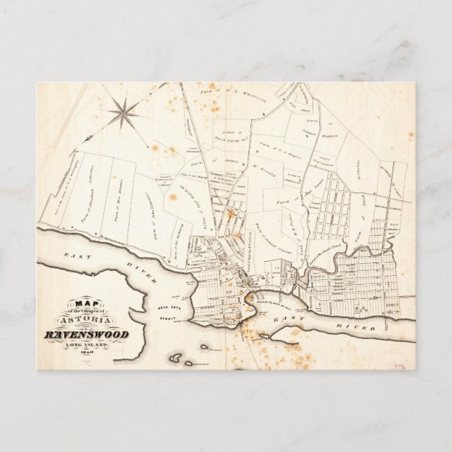 Astoria & Ravenswood, Long Island Map (1840) Postkarte (Vorderseite)