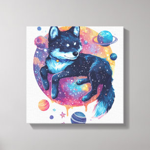 Astral Akita � Kosmisches Weltraum-Hund Leinwanddruck