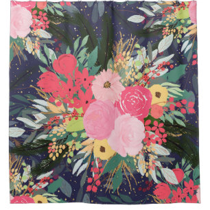 Astral Aura Winter Floral & Gold Punkte Duschvorhang