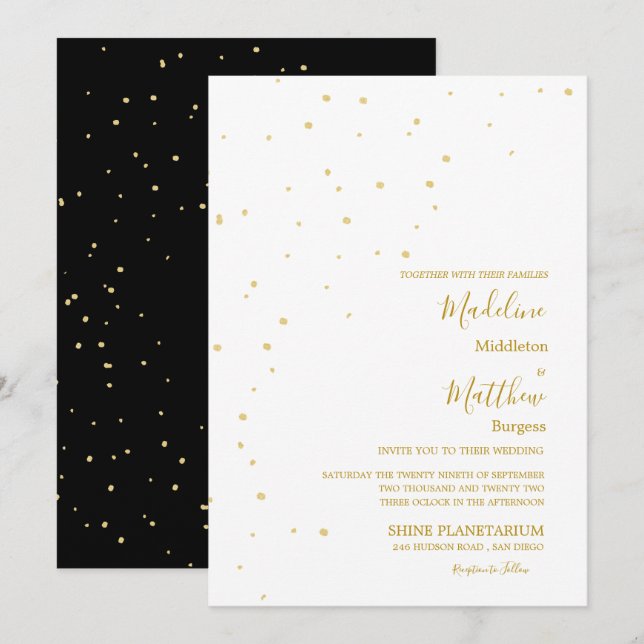 Astral Gold Spots Black Abend Wedding Einladung (Vorne/Hinten)
