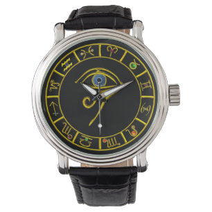 ASTRAL HORUS AUGE/BLAUE TALISMAN GOLD ZODIACAL SIG ARMBANDUHR