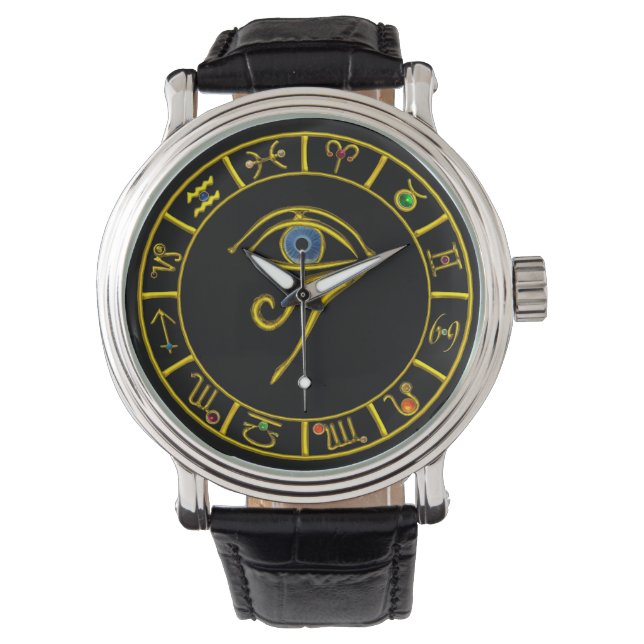 ASTRAL HORUS AUGE/BLAUE TALISMAN GOLD ZODIACAL SIG ARMBANDUHR (Vorderseite)